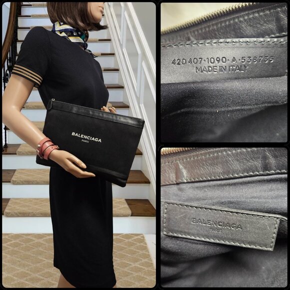 Balenciaga Black Canvas and Leather Medium Pouch - Picture 3 of 17